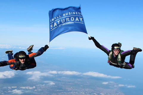 Small Business UK Flag Held By Skydivers